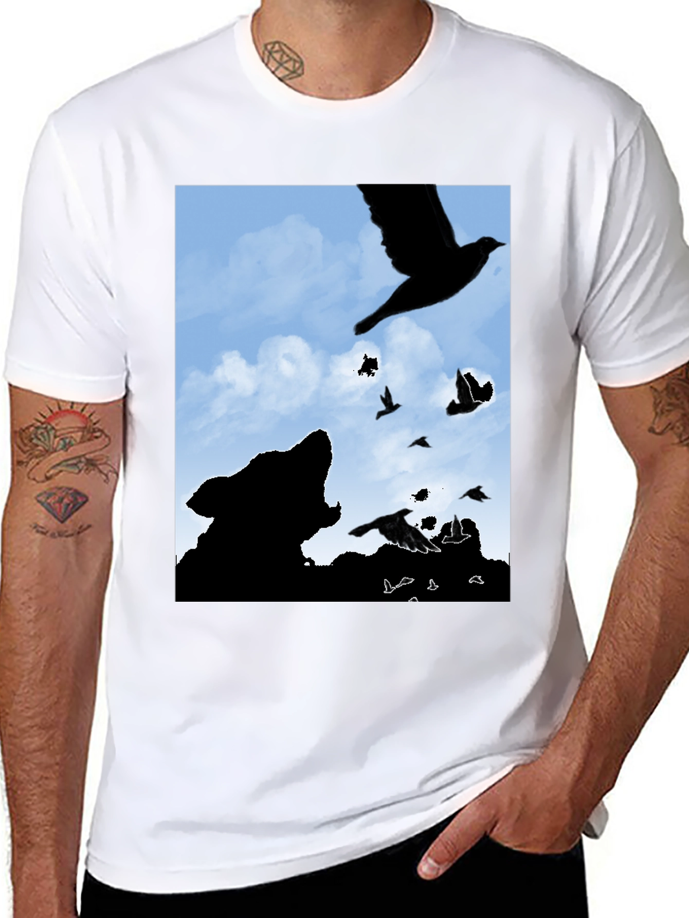 Wolf and Raven Silhouette Graphic Tee