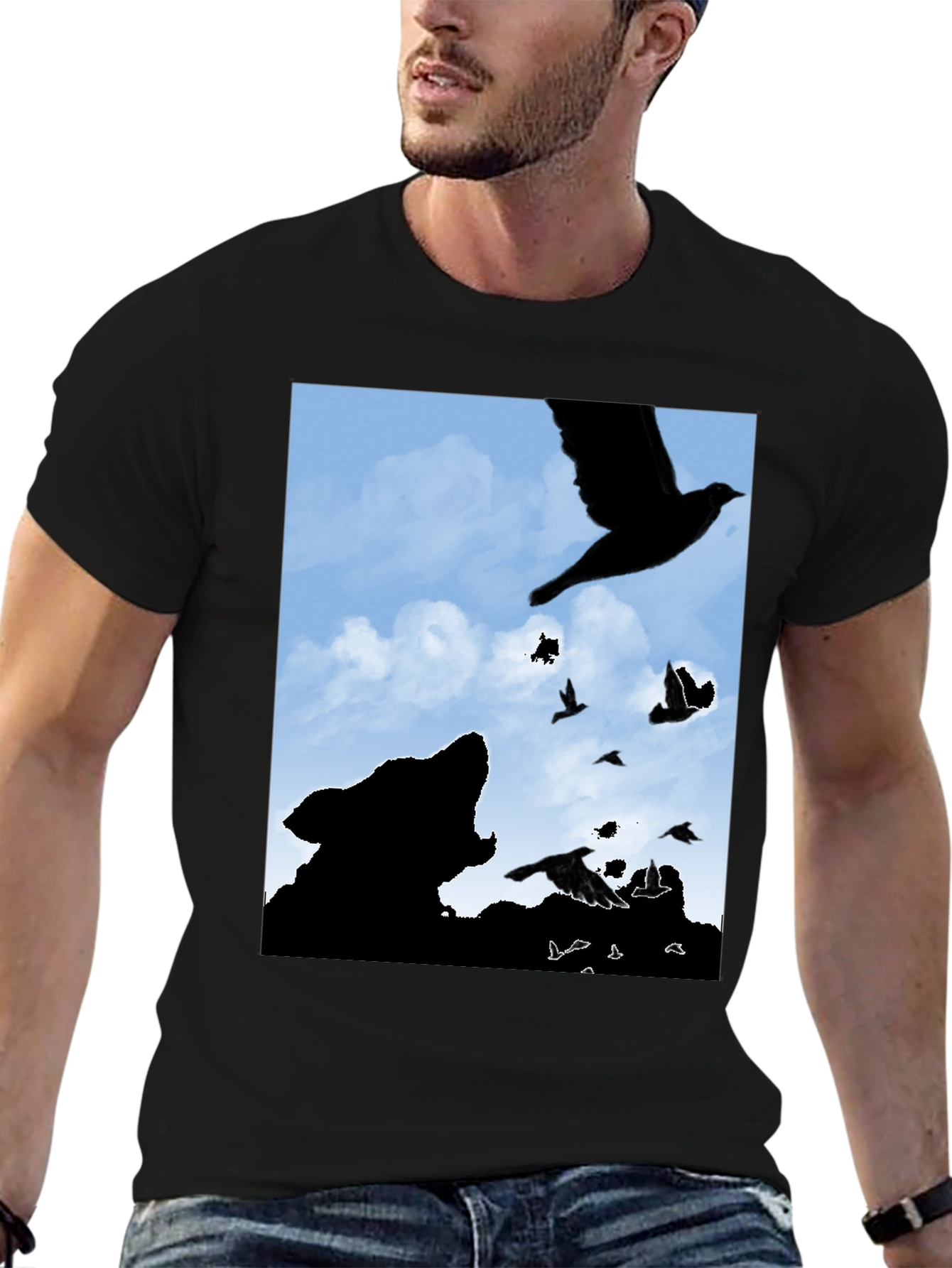 Wolf and Raven Silhouette Graphic Tee