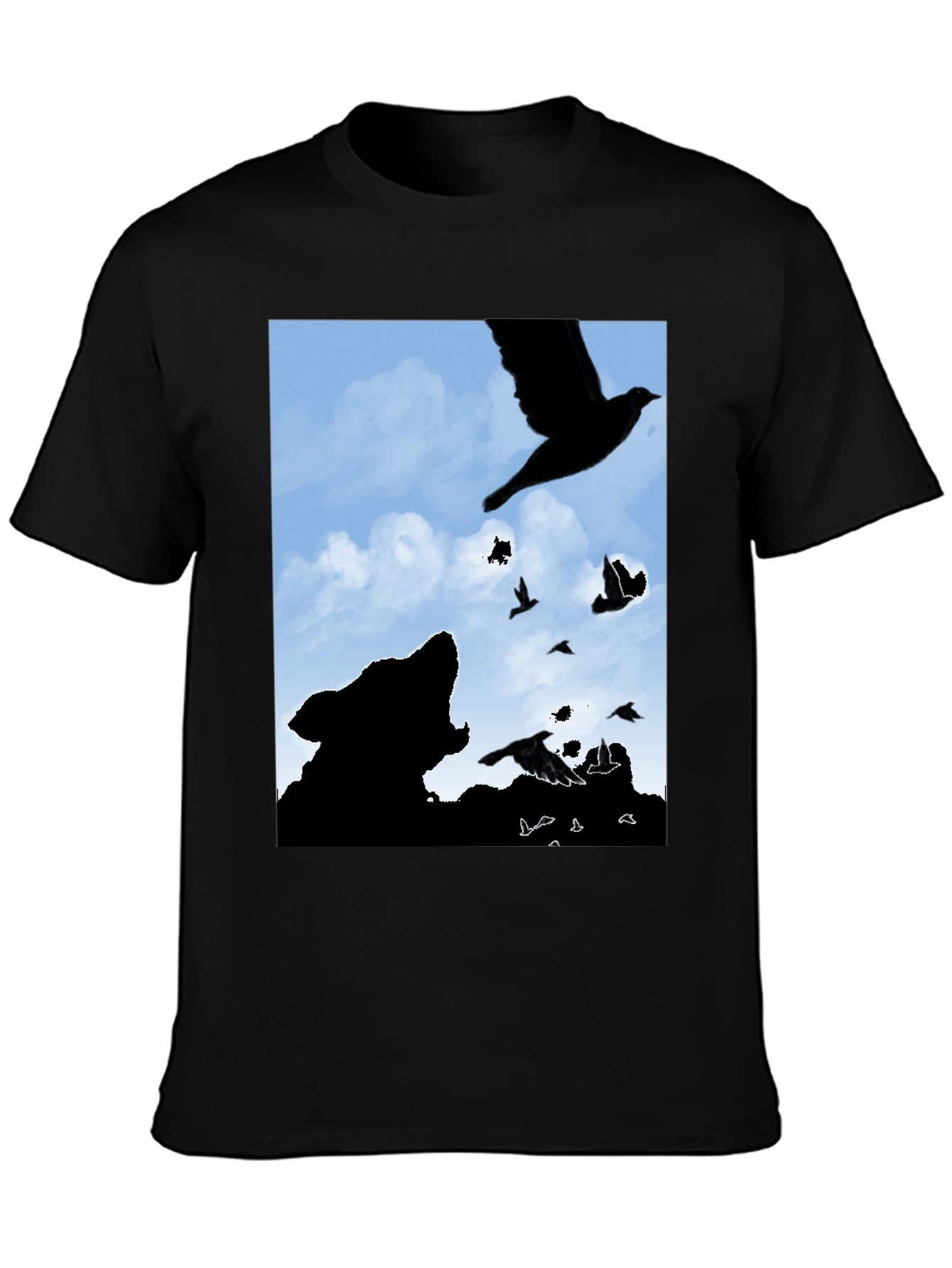 Wolf and Raven Silhouette Graphic Tee