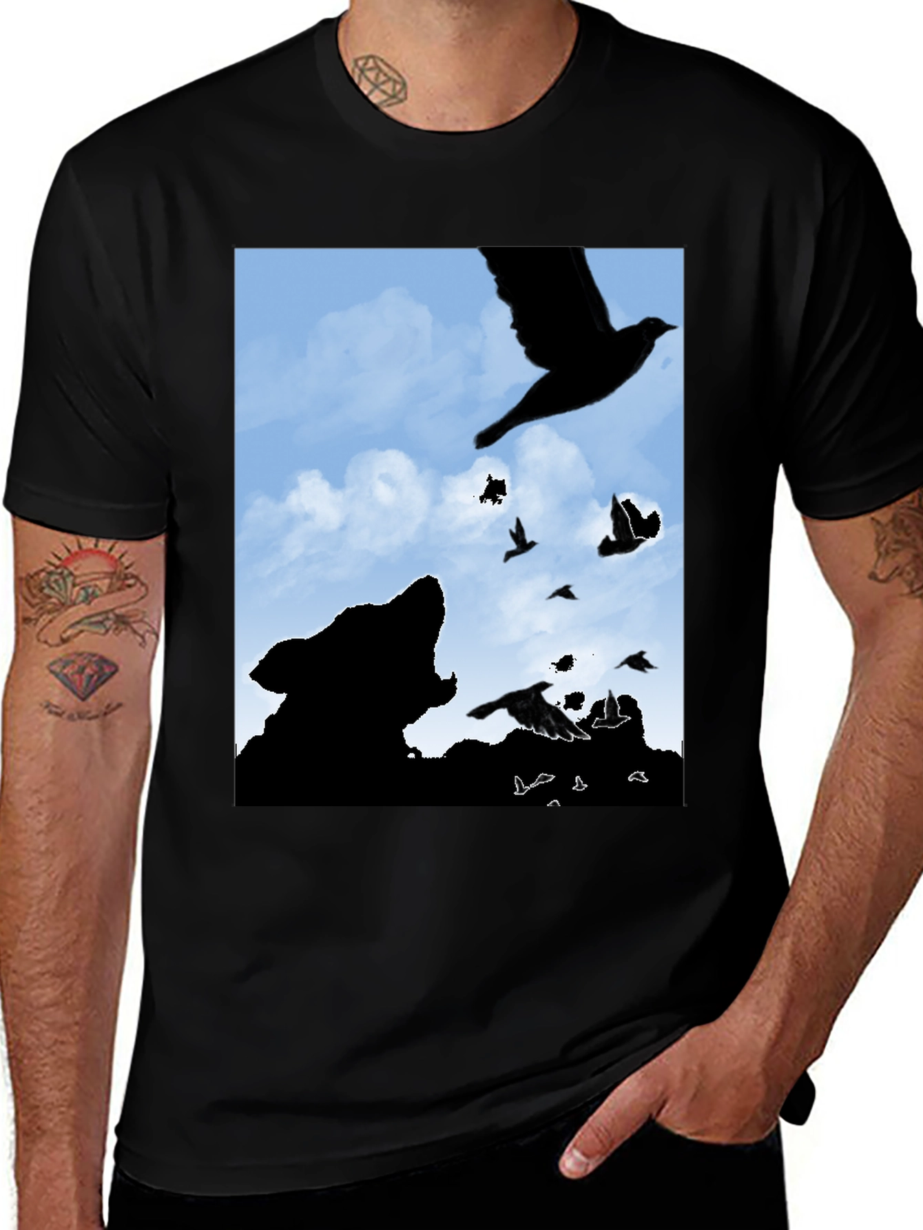 Wolf and Raven Silhouette Graphic Tee