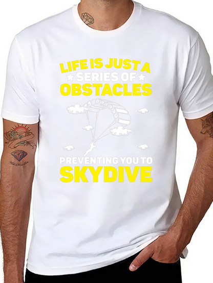 Life Obstacles Skydive Black Graphic T-Shirt