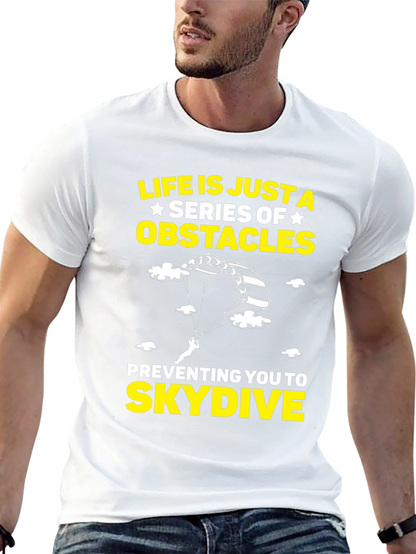Life Obstacles Skydive Black Graphic T-Shirt