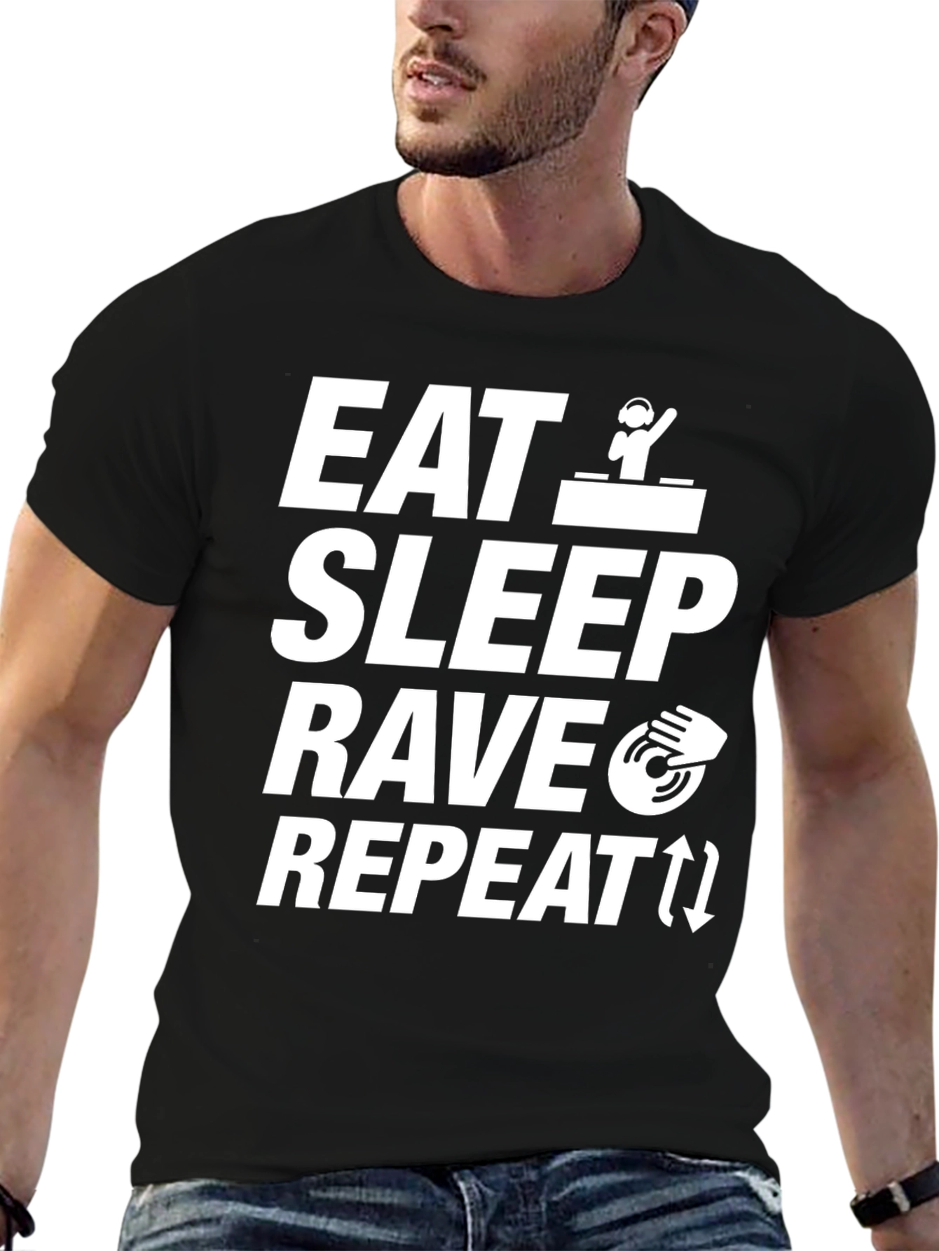 Eat Sleep Rave Repeat Black Graphic Tee