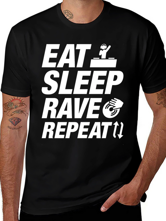 Eat Sleep Rave Repeat Black Graphic Tee