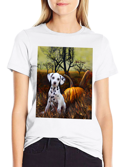 Dalmatian Puppy & Pumpkin T-Shirt - Autumn Vibes