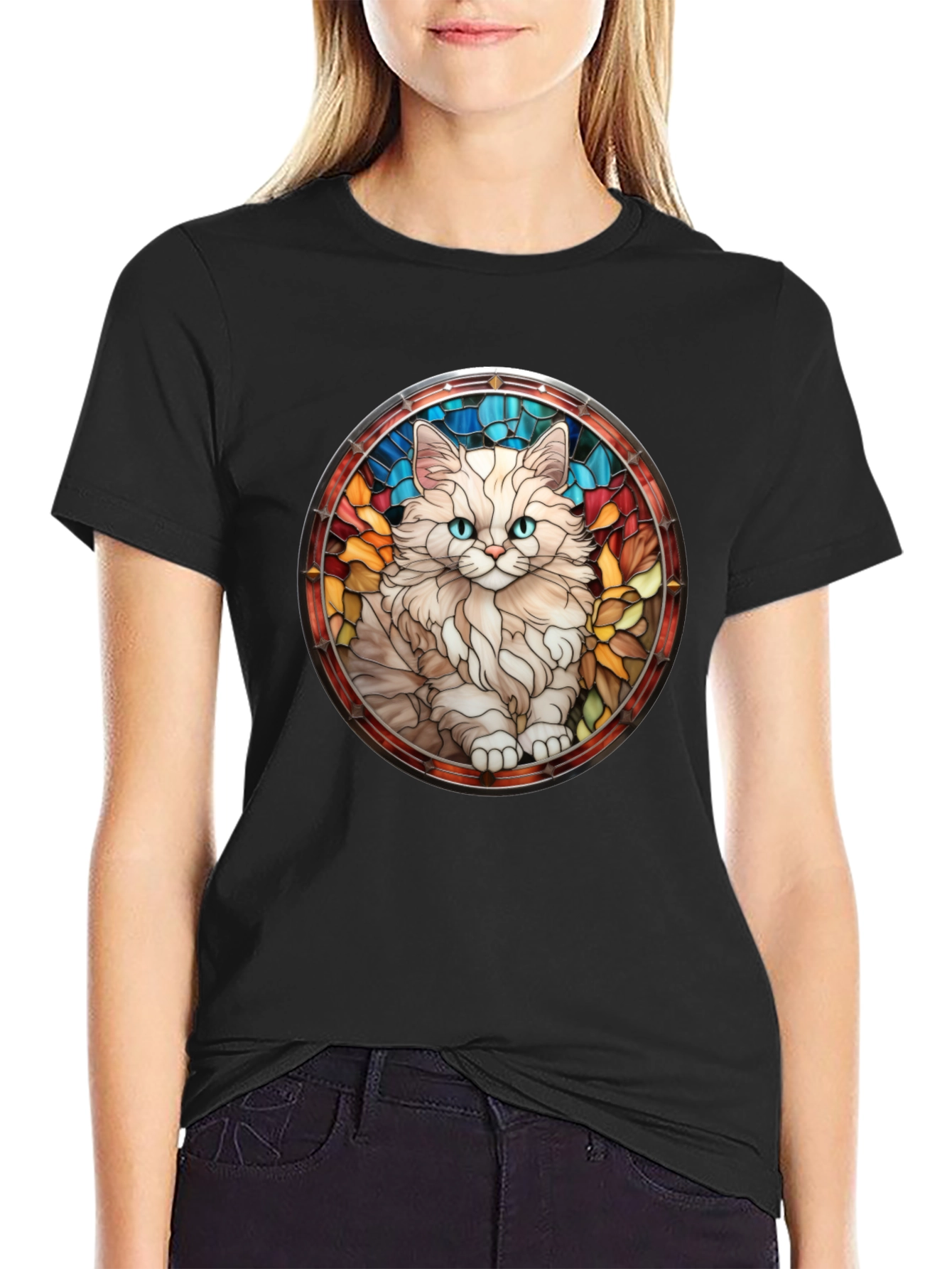 Cat Stained Glass T-Shirt - Unique Design