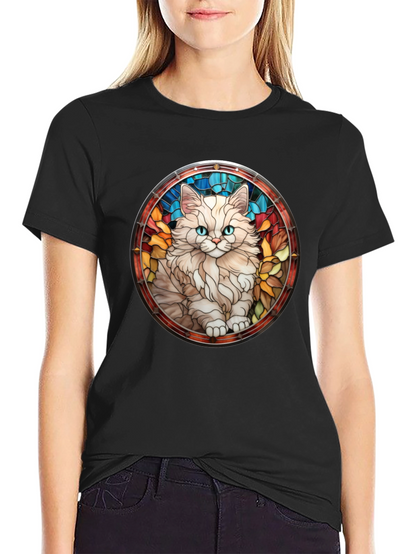 Cat Stained Glass T-Shirt - Unique Design