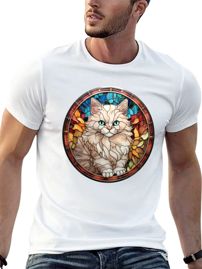 Cat Stained Glass T-Shirt - Unique Design