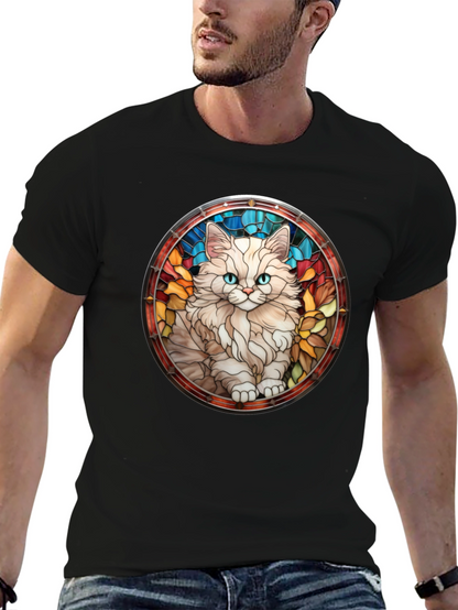 Cat Stained Glass T-Shirt - Unique Design
