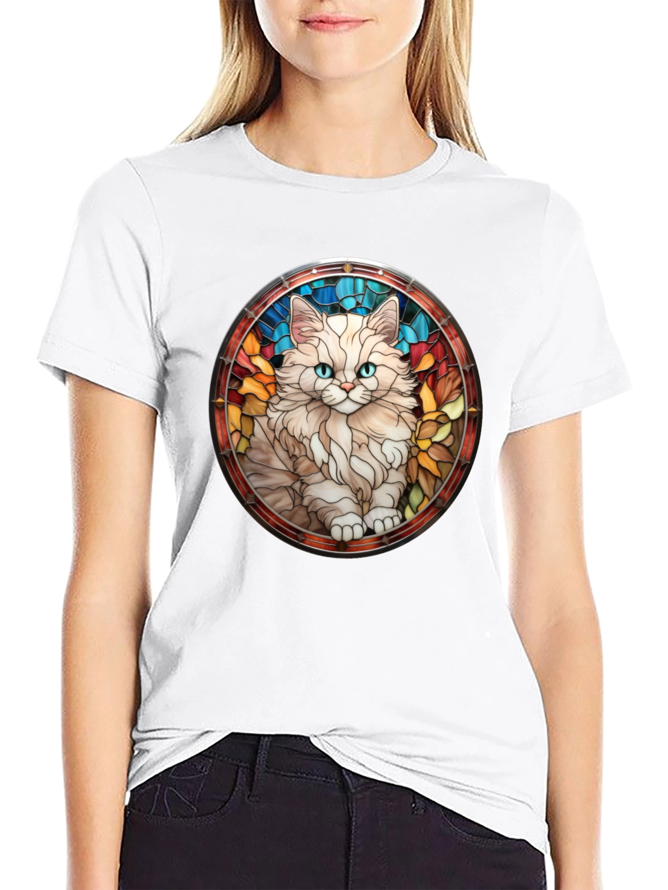 Cat Stained Glass T-Shirt - Unique Design