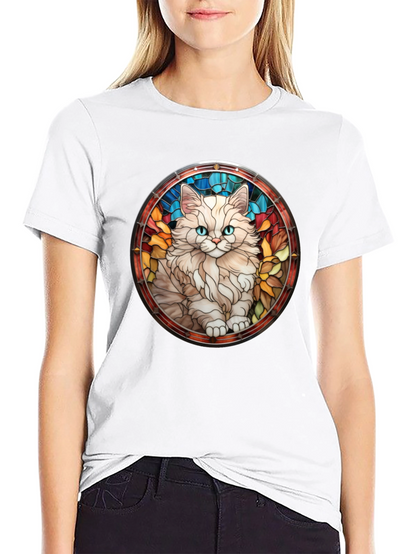 Cat Stained Glass T-Shirt - Unique Design