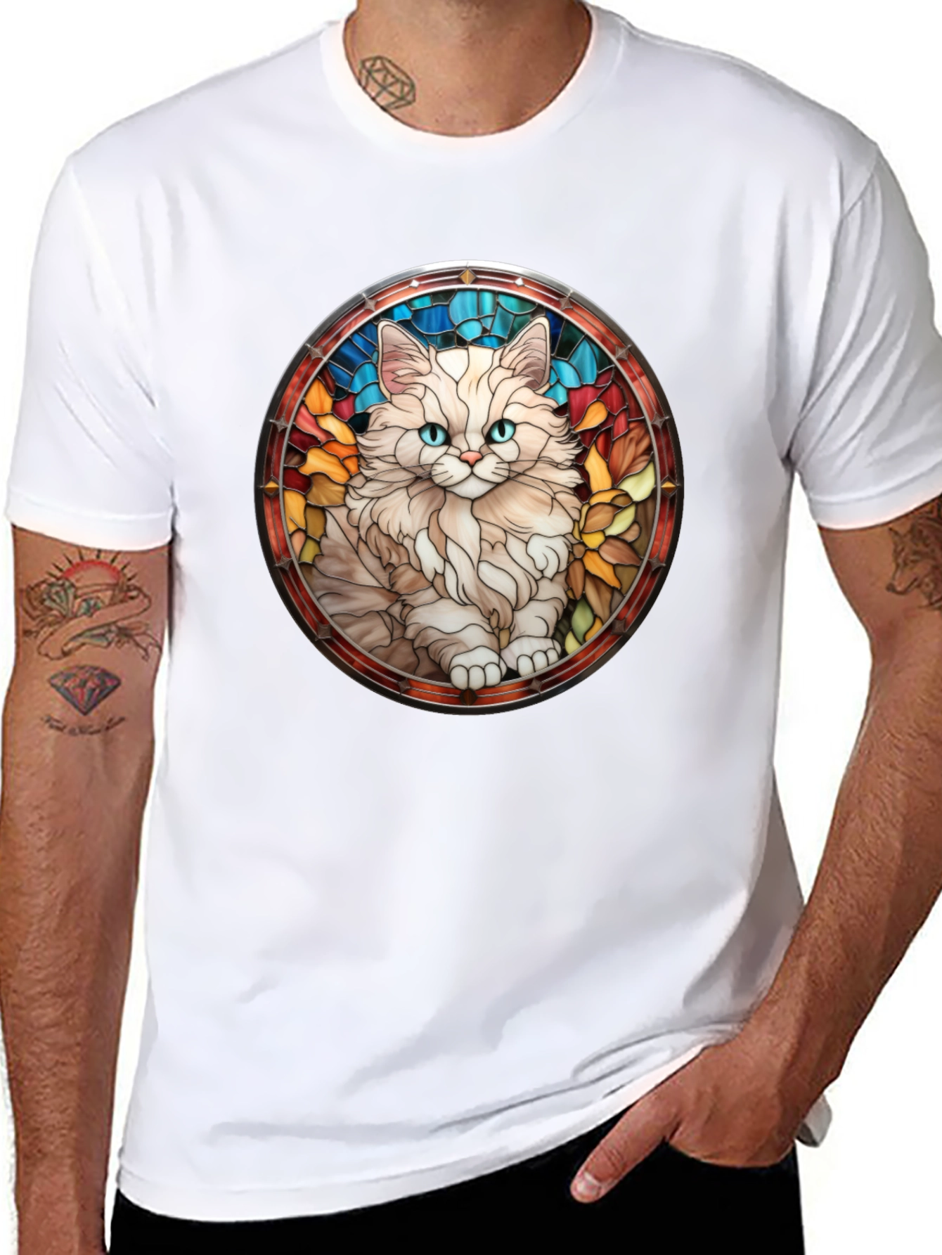 Cat Stained Glass T-Shirt - Unique Design