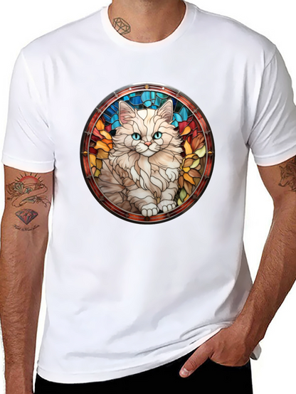 Cat Stained Glass T-Shirt - Unique Design