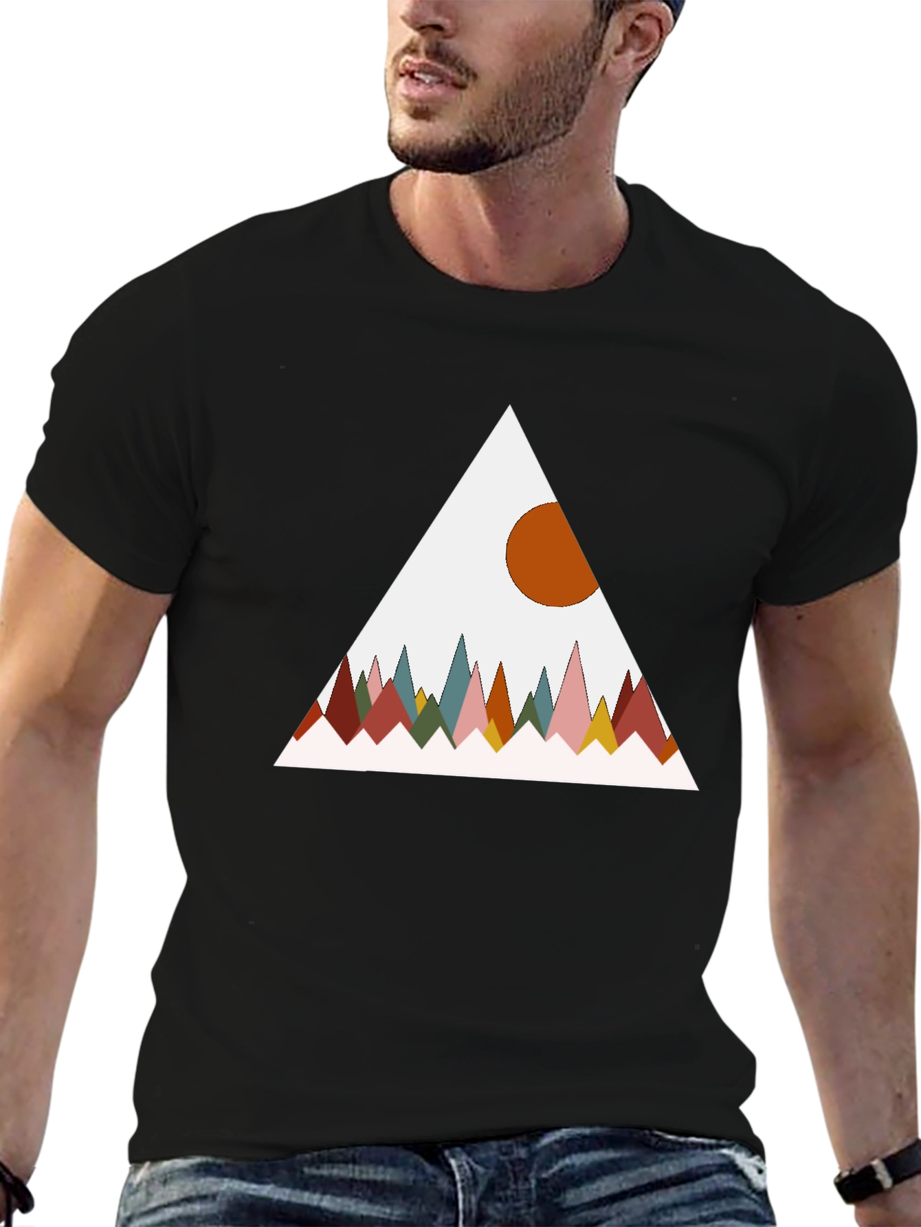 Geometric Mountain Graphic Tee - Black