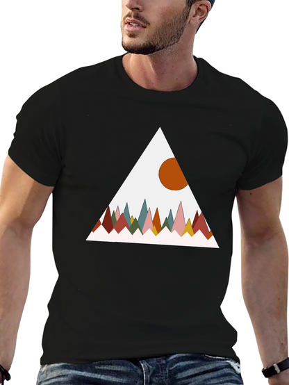 Geometric Mountain Graphic Tee - Black