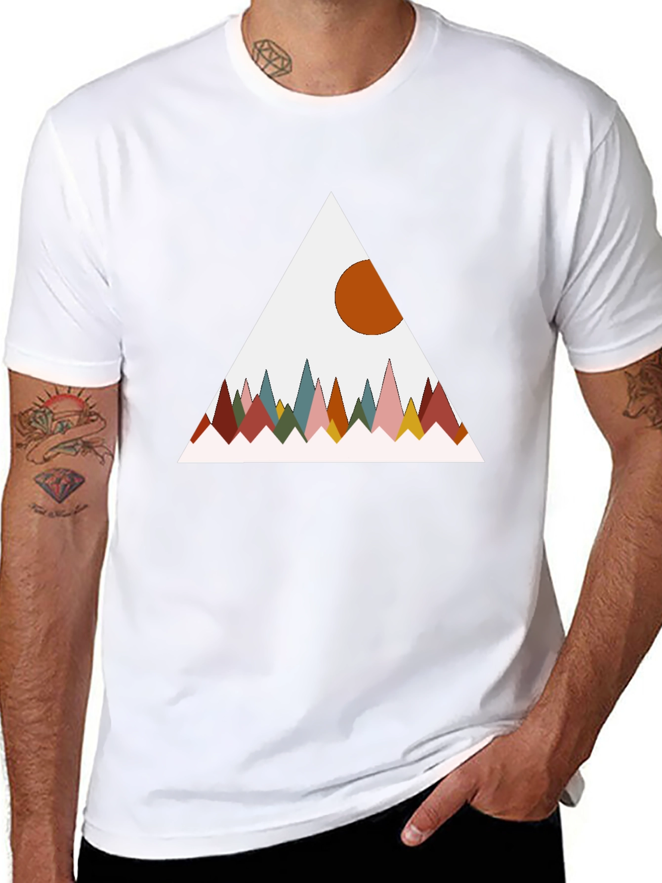 Geometric Mountain Graphic Tee - Black