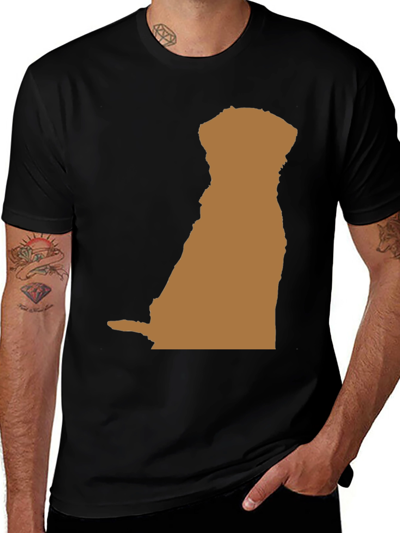 Dog Silhouette Graphic Tee - Black Casual T-Shirt