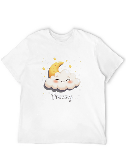 Dreamy Cloud & Moon Graphic Tee - Black Cotton