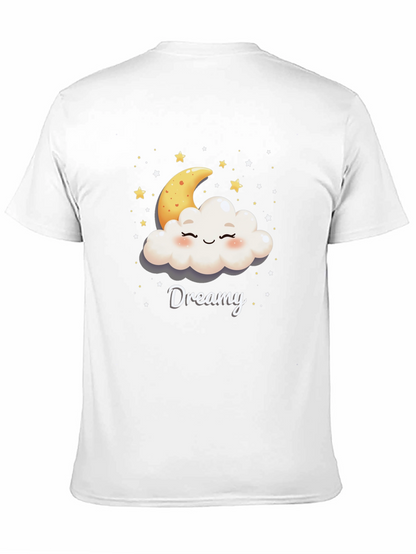 Dreamy Cloud & Moon Graphic Tee - Black Cotton