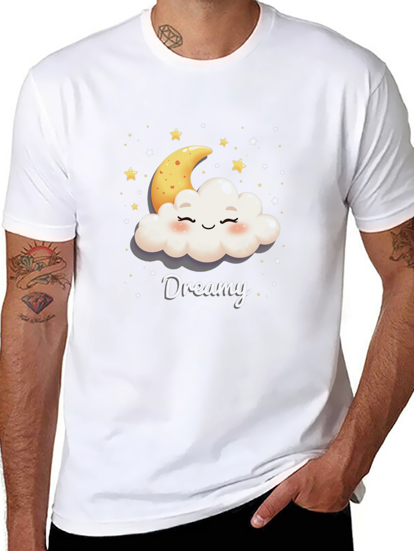 Dreamy Cloud & Moon Graphic Tee - Black Cotton