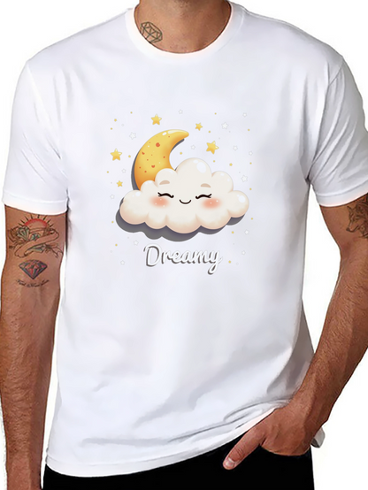Dreamy Cloud & Moon Graphic Tee - Black Cotton