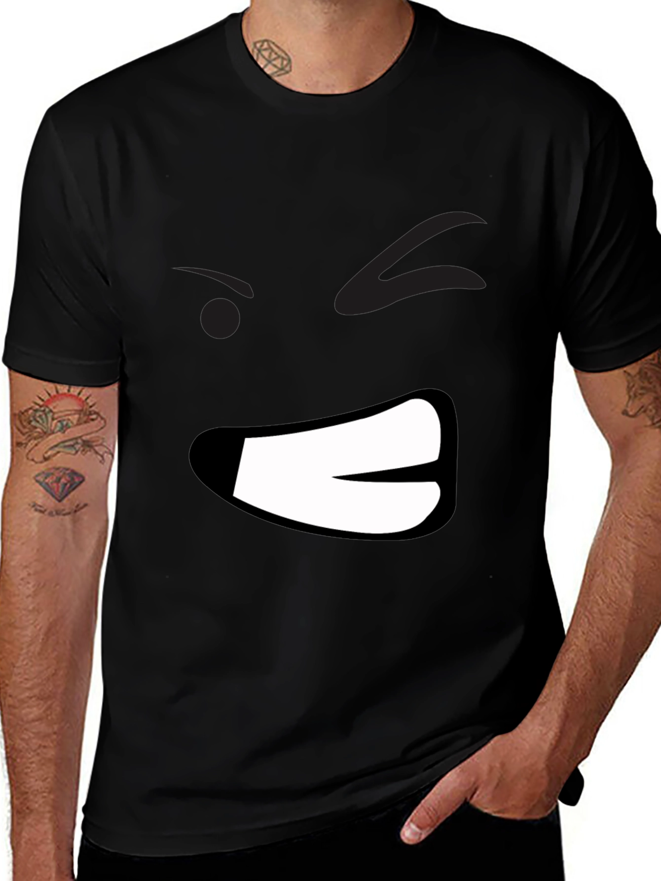 Grumpy Face Graphic Black T-Shirt - Mens Casual Wear