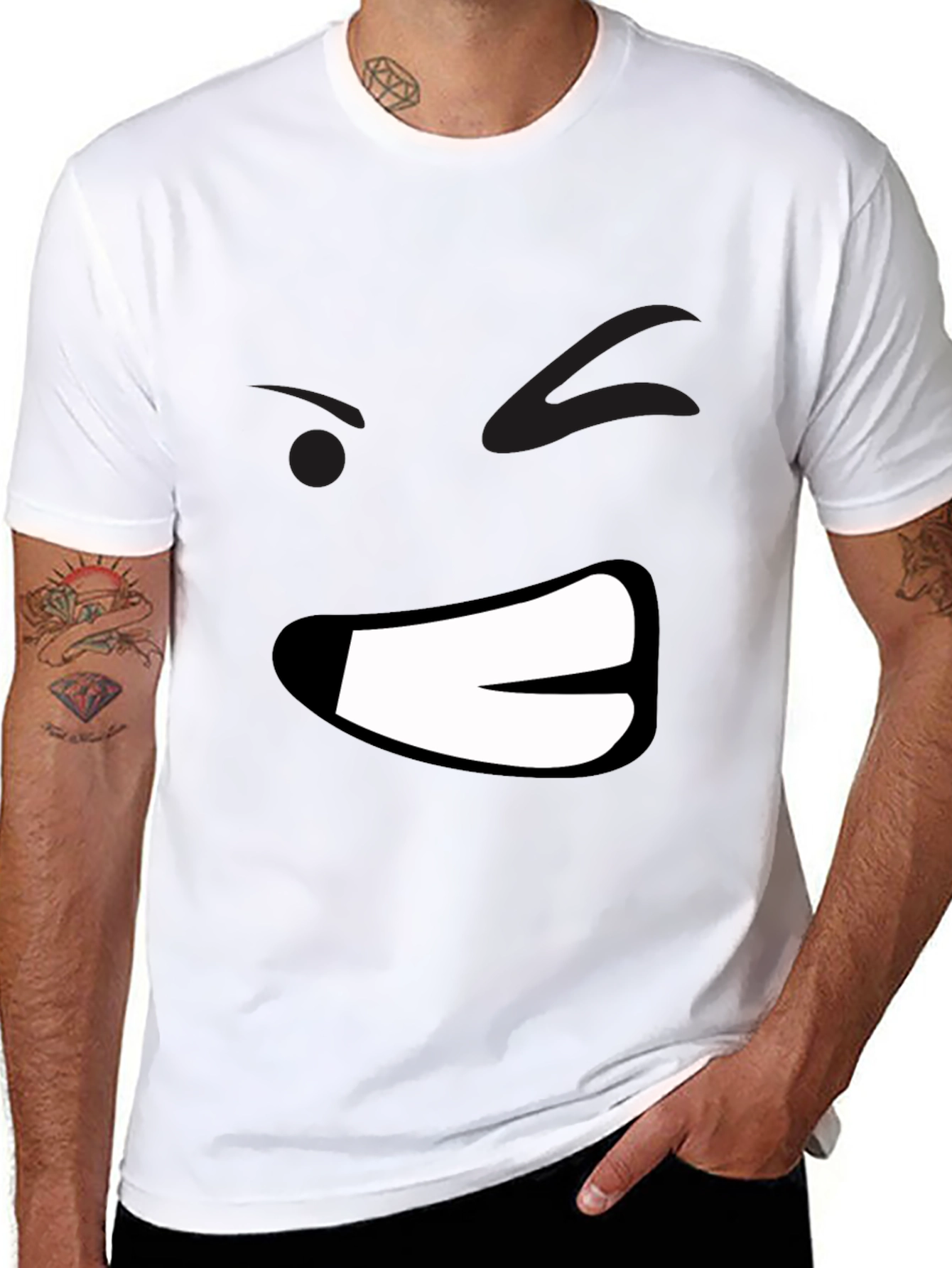 Grumpy Face Graphic Black T-Shirt - Mens Casual Wear