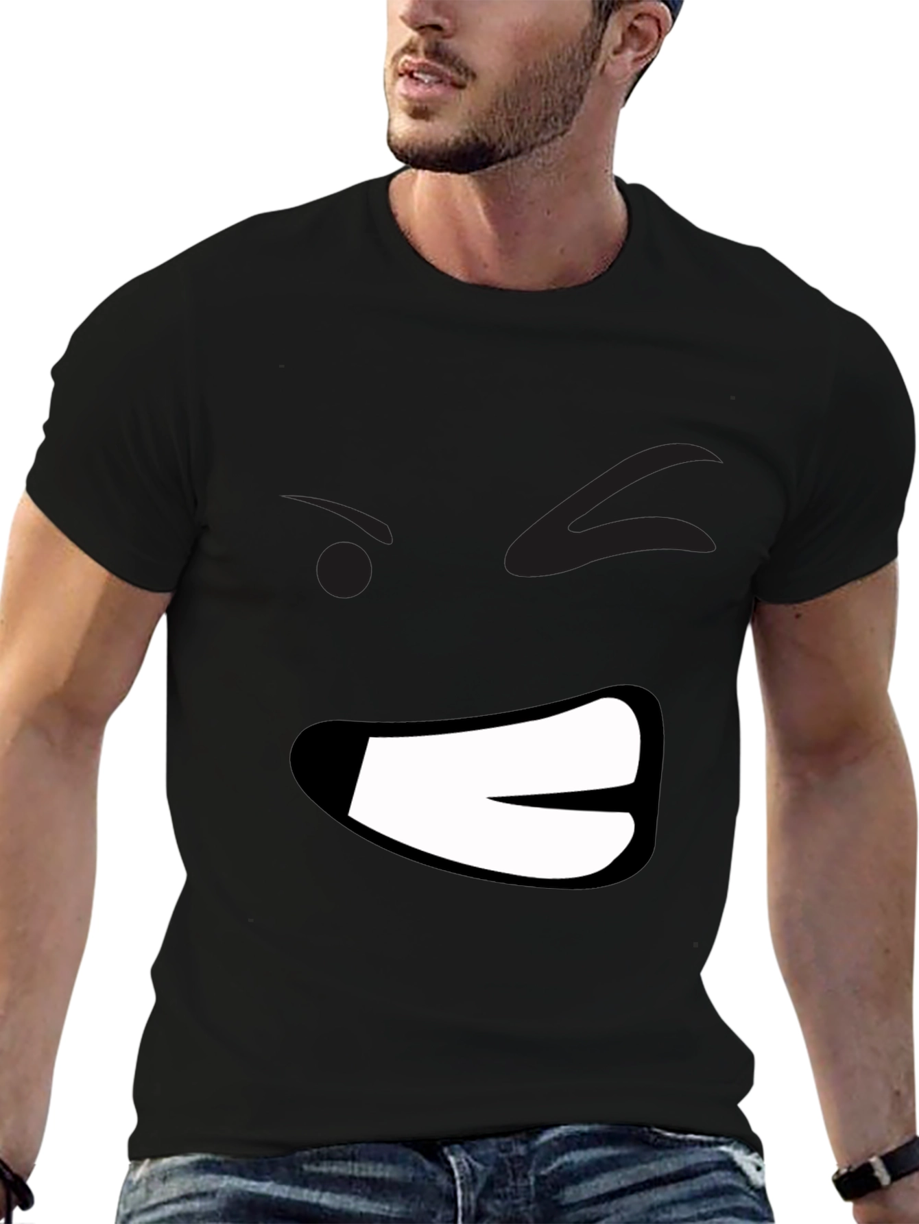 Grumpy Face Graphic Black T-Shirt - Mens Casual Wear