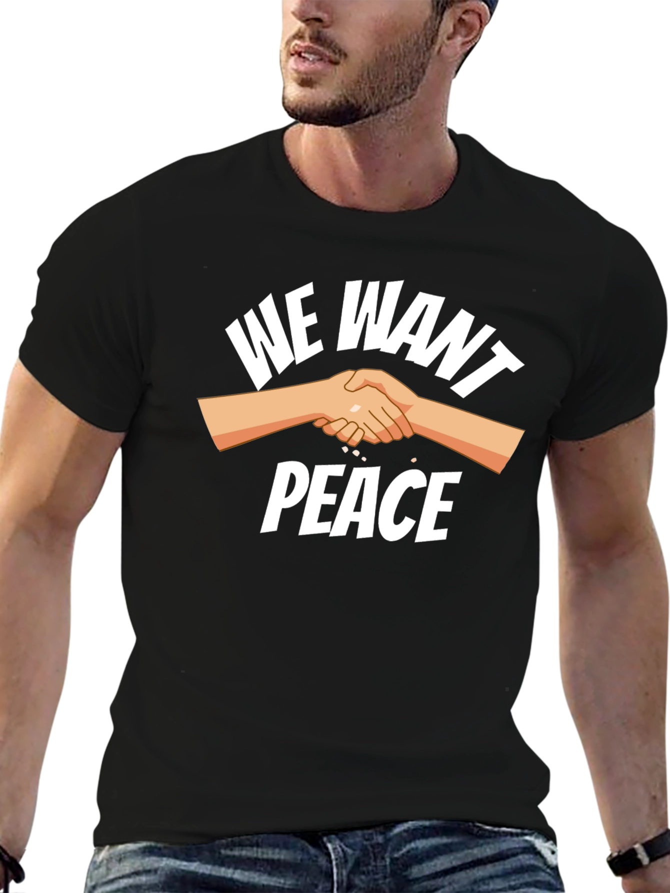 We Want Peace T-Shirt - Unity Handshake Graphic Tee