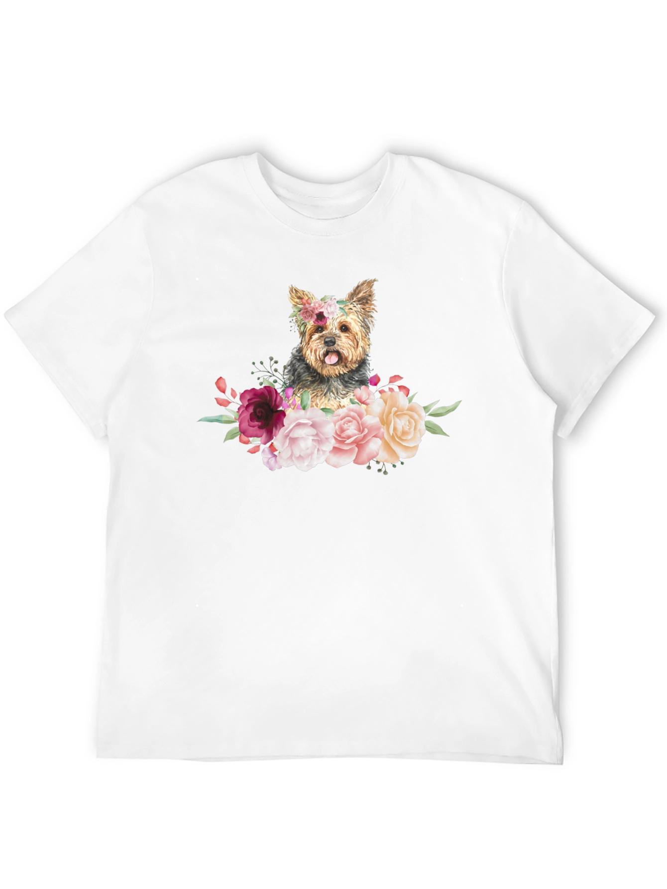 Dog Floral T-Shirt - Cute Yorkie Design