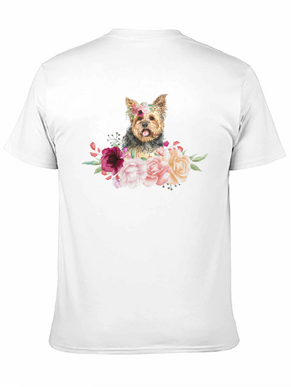 Dog Floral T-Shirt - Cute Yorkie Design