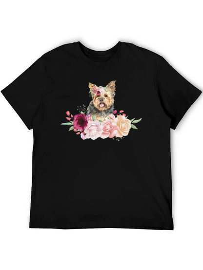 Dog Floral T-Shirt - Cute Yorkie Design