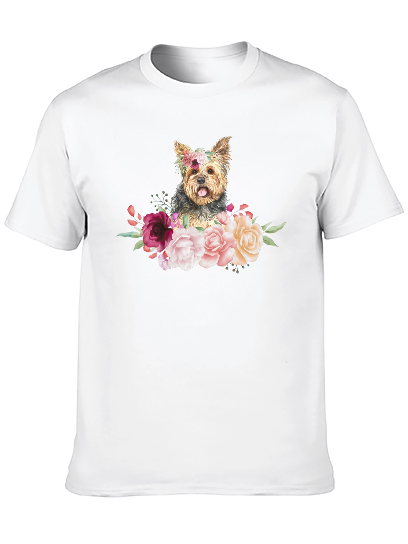 Dog Floral T-Shirt - Cute Yorkie Design