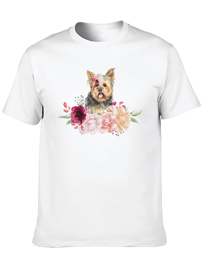 Dog Floral T-Shirt - Cute Yorkie Design