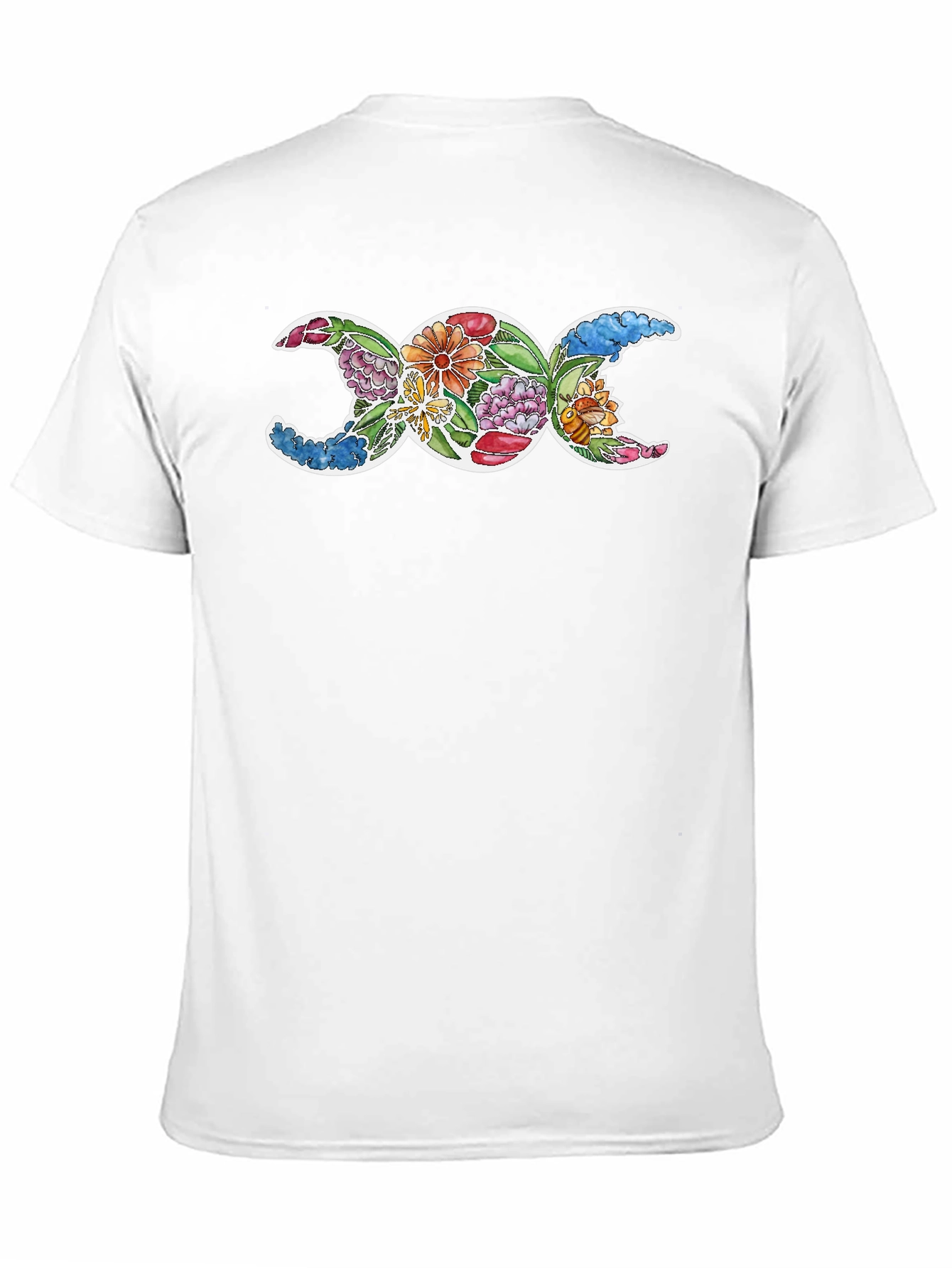 Floral Triple Moon Goddess Black T-Shirt