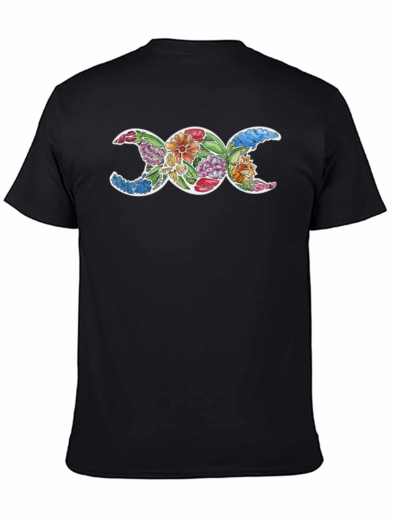 Floral Triple Moon Goddess Black T-Shirt