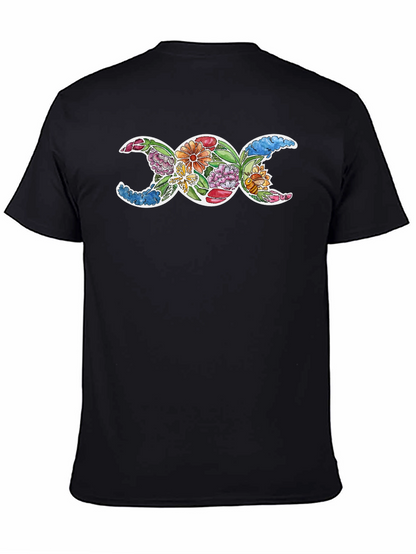 Floral Triple Moon Goddess Black T-Shirt