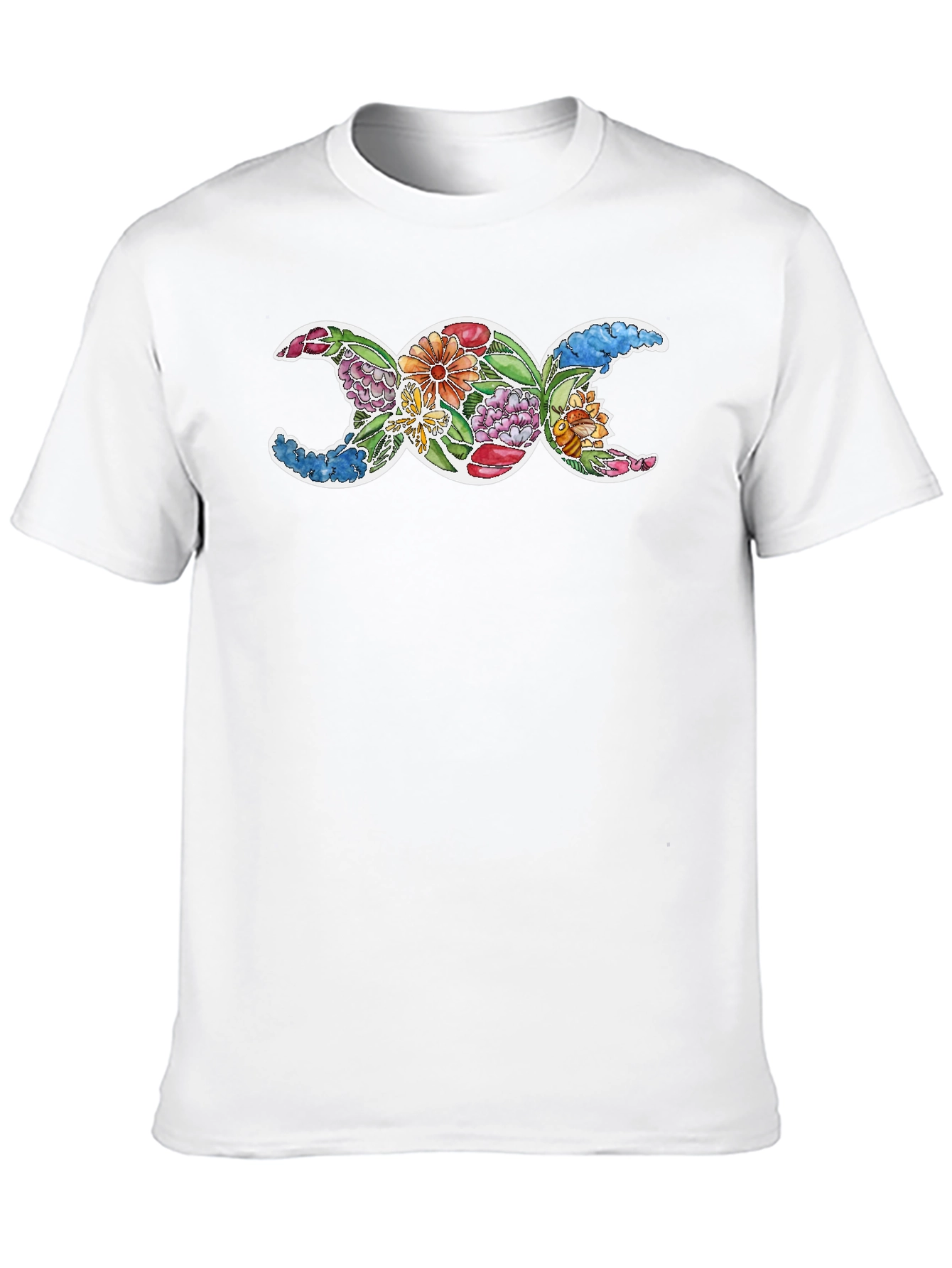 Floral Triple Moon Goddess Black T-Shirt