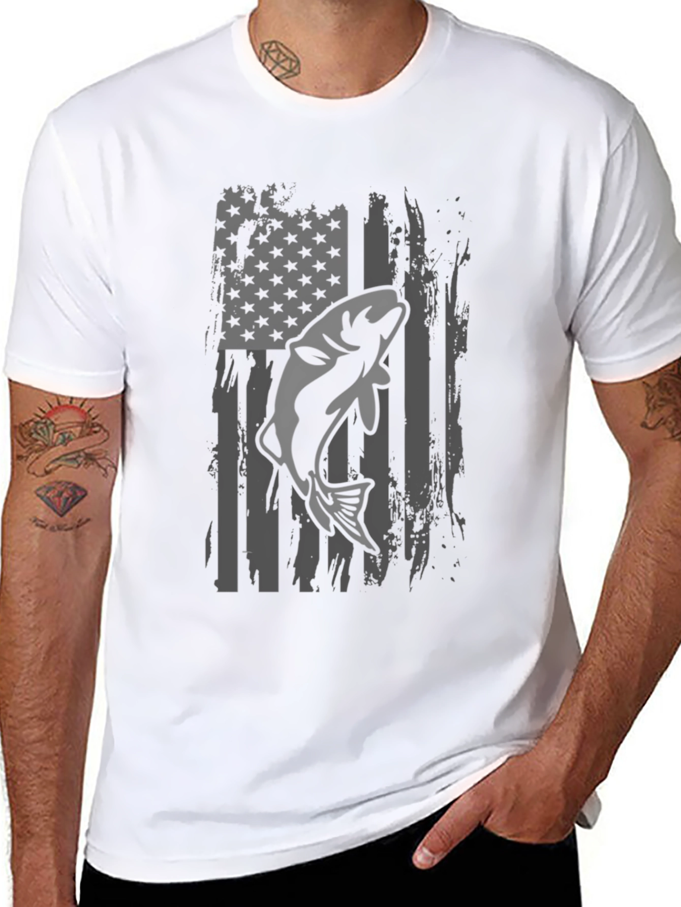 American Flag Fishing T-Shirt - Bass Graphic Tee