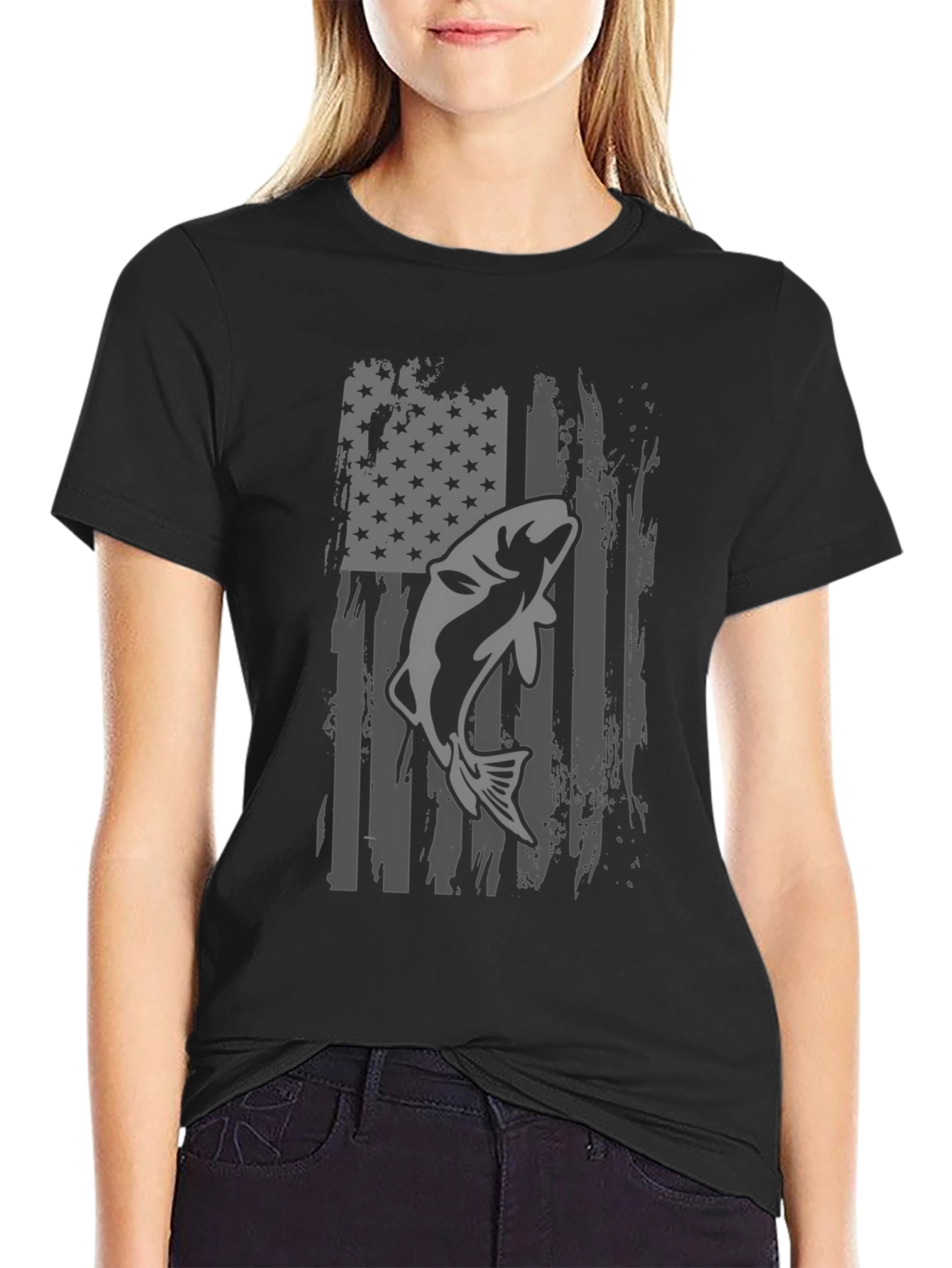American Flag Fishing T-Shirt - Bass Graphic Tee
