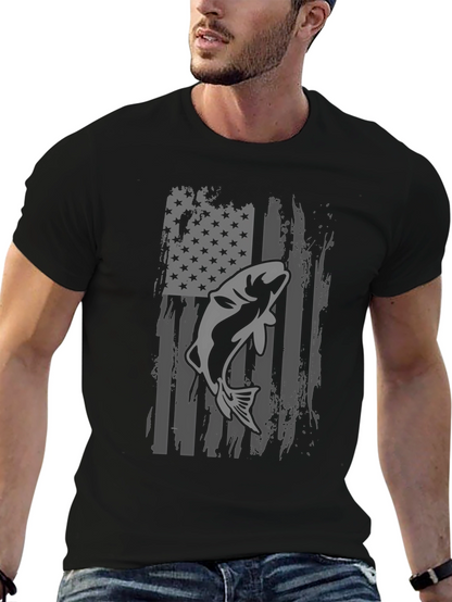 American Flag Fishing T-Shirt - Bass Graphic Tee