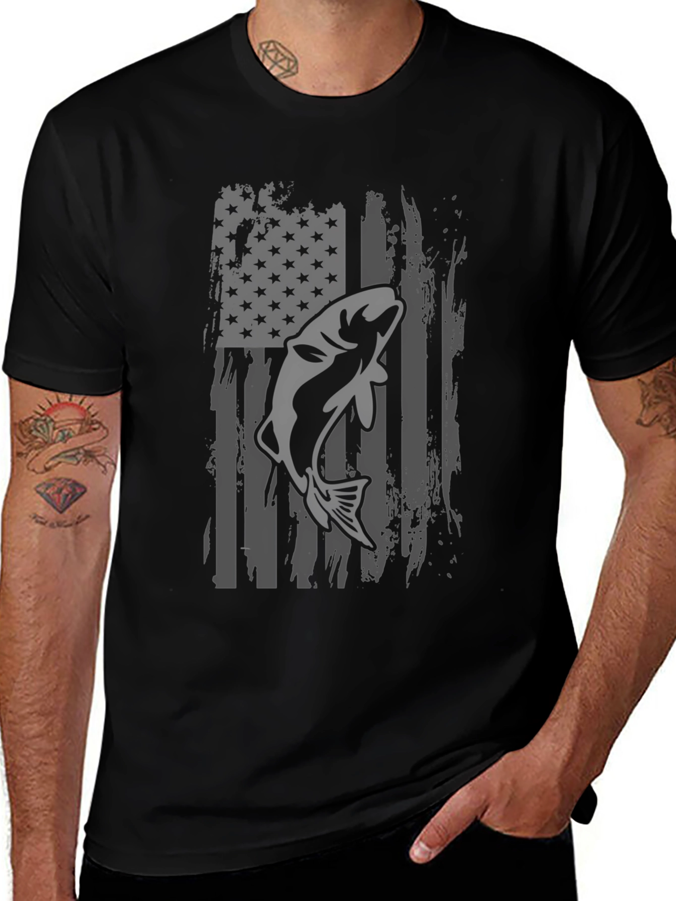 American Flag Fishing T-Shirt - Bass Graphic Tee
