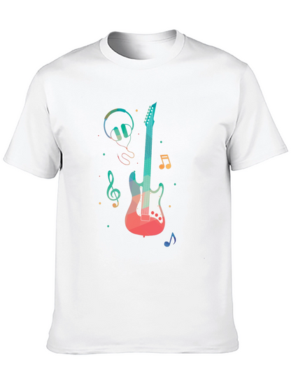 Music Lovers Tee: Guitar Headphones and Notes Design