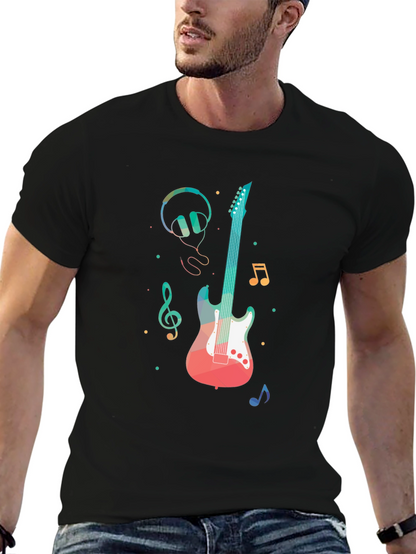 Music Lovers Tee: Guitar Headphones and Notes Design