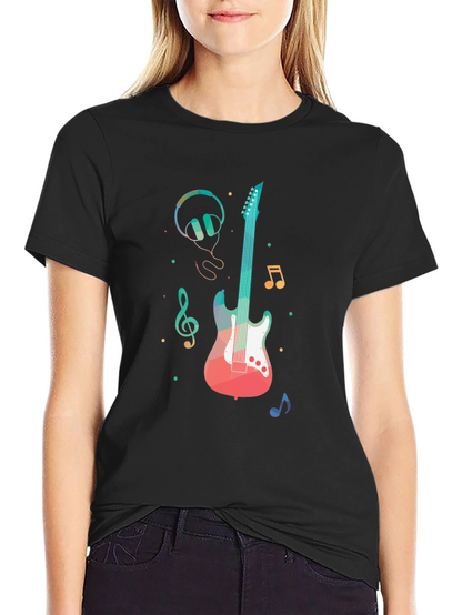 Music Lovers Tee: Guitar Headphones and Notes Design