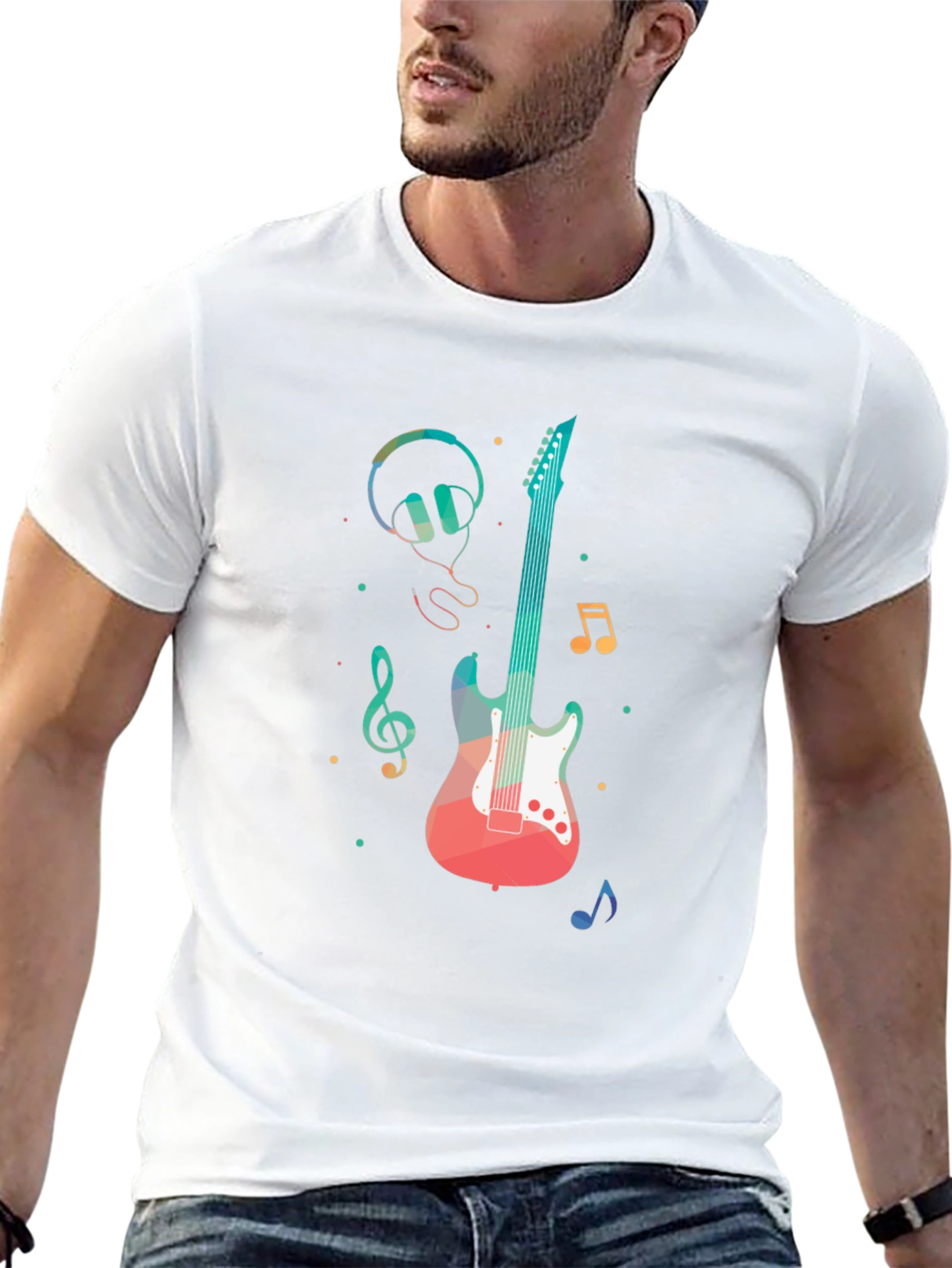 Music Lovers Tee: Guitar Headphones and Notes Design