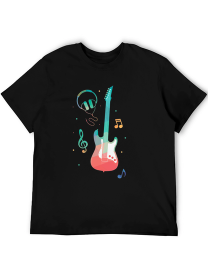 Music Lovers Tee: Guitar Headphones and Notes Design