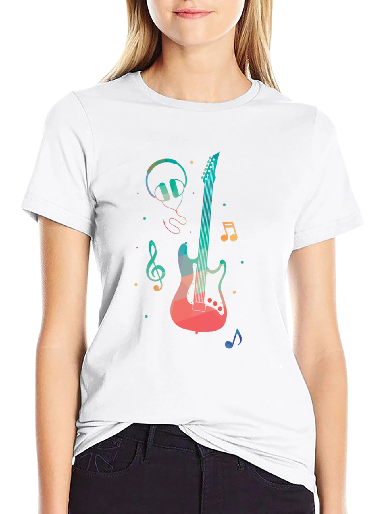Music Lovers Tee: Guitar Headphones and Notes Design