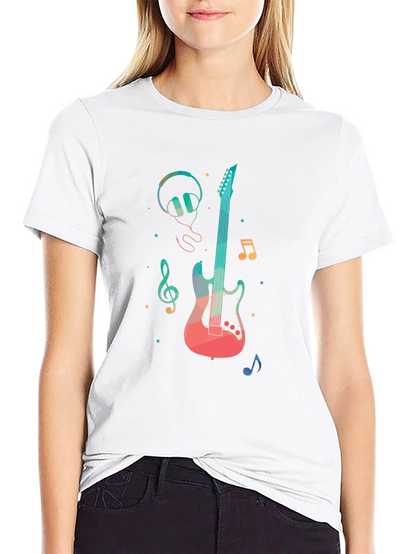 Music Lovers Tee: Guitar Headphones and Notes Design