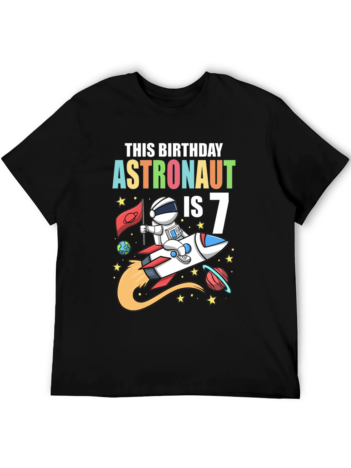 Astronaut Birthday T-Shirt - Is 7 Rocket Design